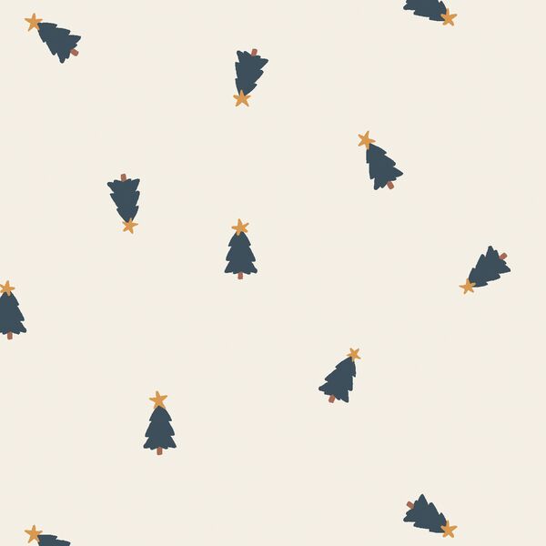 Tiny Tossed Christmas Trees in Midnight Blue on Vanilla