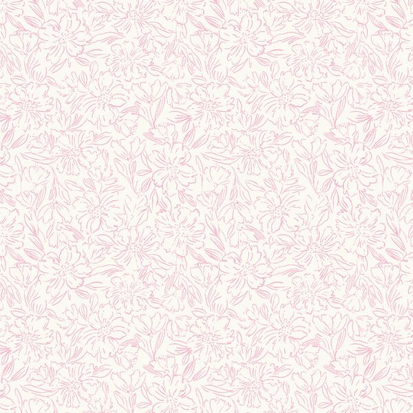 Small Sketched Blooms in Peony Pink on Cream
