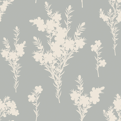Blooming Branches in Cream on Grey