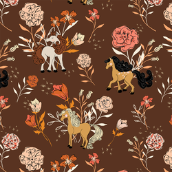 Floral Horses in Mahogany