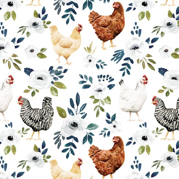 Garden Chickens in White