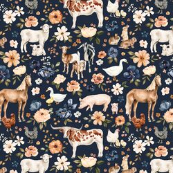 Meadow Farm Animals in Navy