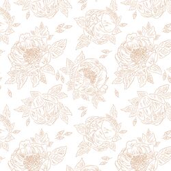 Sketched Peony in Golden Road on White