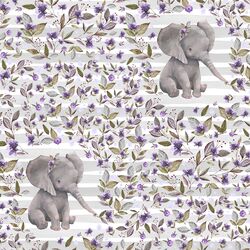 Sweet Floral Elephant on Stripes in Grey