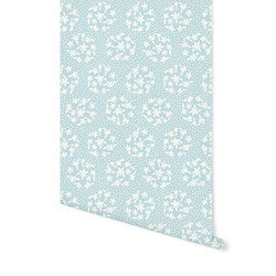 Floral Dot Silhouette in Ivory on Airy Blue