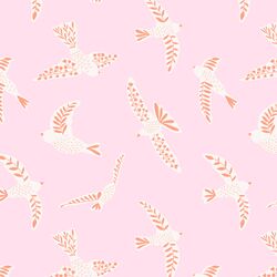 Folk Floral Birds in Blooming Pink