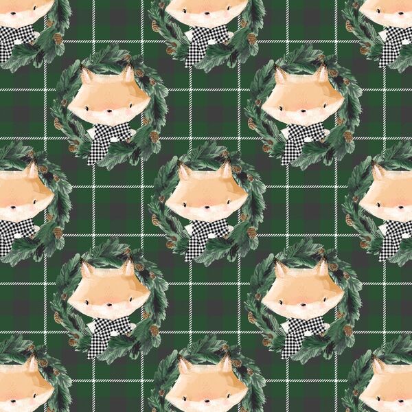 Little Fox on Tartan Plaid in Cedar Green