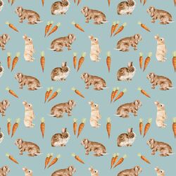 Little Bunnies and Carrots in Light Blue