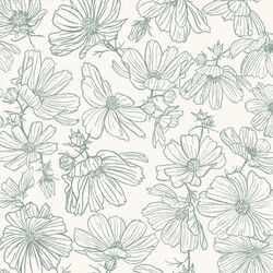 Floral Sketch in Pewter Blue on Cream