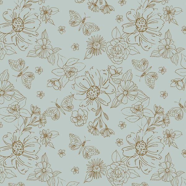 Sketched Florals in Robin