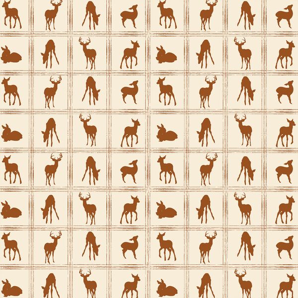 Woodland Deer in Acorn on Cream