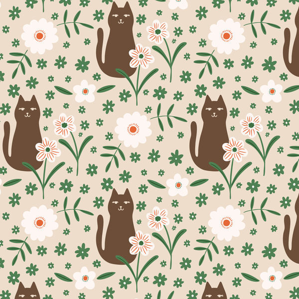 A Cat in the Flowers in Brown Green