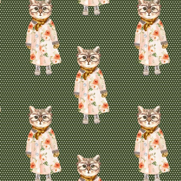 Miss Kitty in Olive Green Polka Dots