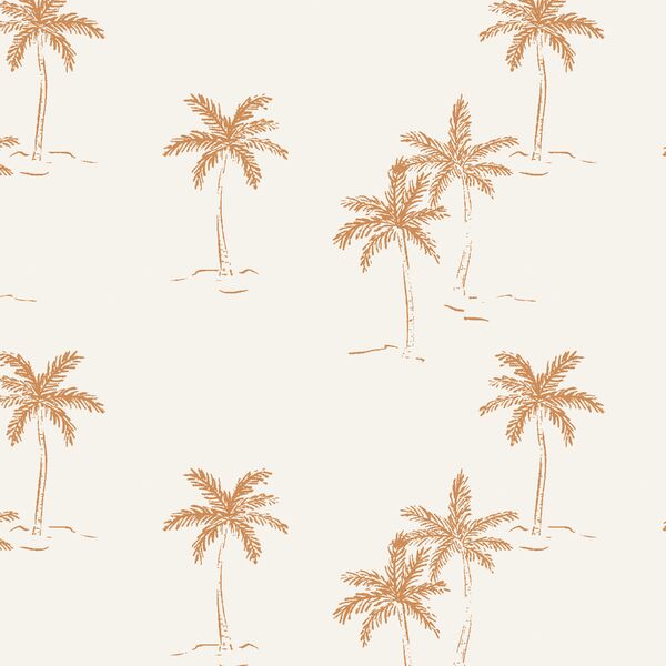 Big Sketched Palms in Golden Brown on White Sand