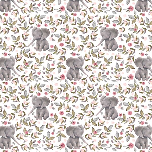 Little Floral Baby Elephant in Grey