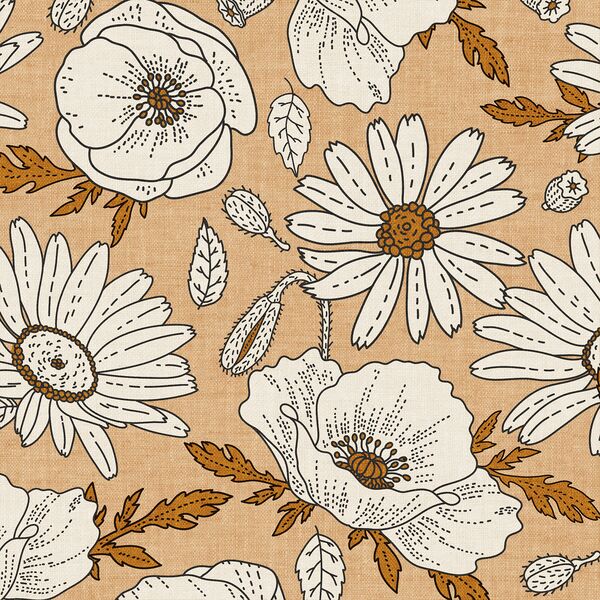 Large Poppies and Daisies in Tawny
