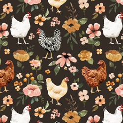 Floral Chickens in Umber