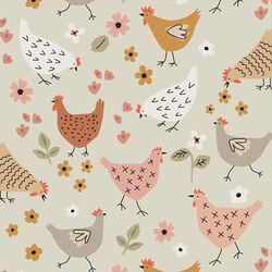 Large Chickens and Flowers in Spring