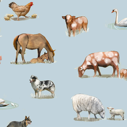 Large Farm Animals in Trough Blue