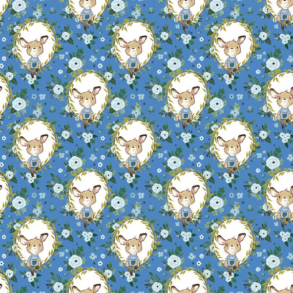 Floral Baby Boy Kangaroo in Bright Blue