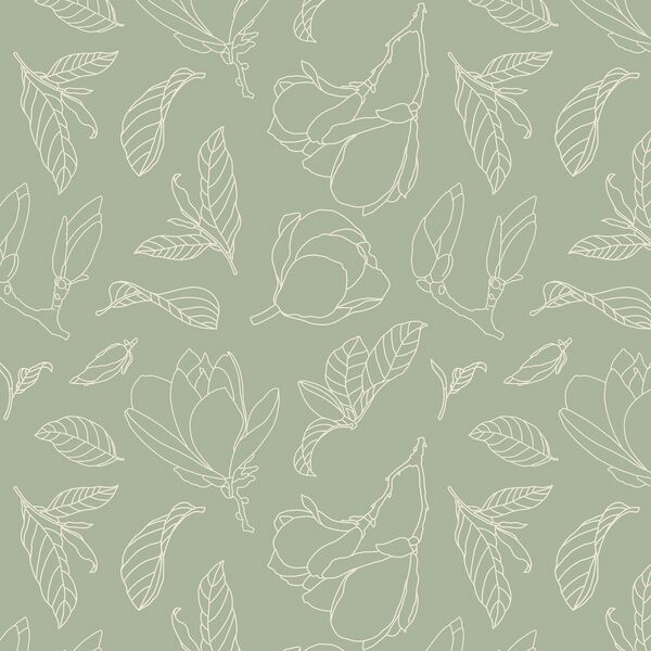 Magnolia Line Art in Cream on Sage Green