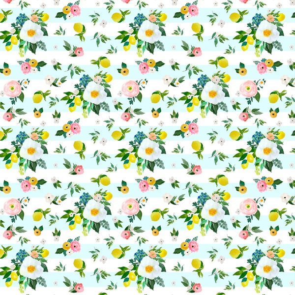 Small Lemon Blossoms in Spring Breeze Stripes