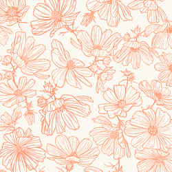 Floral Sketch in Sweet Orange on Cream