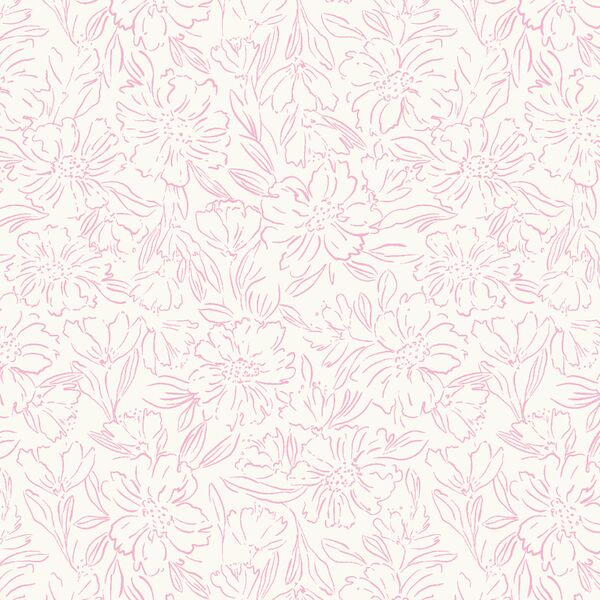 Sketched Blooms in Peony Pink on Cream
