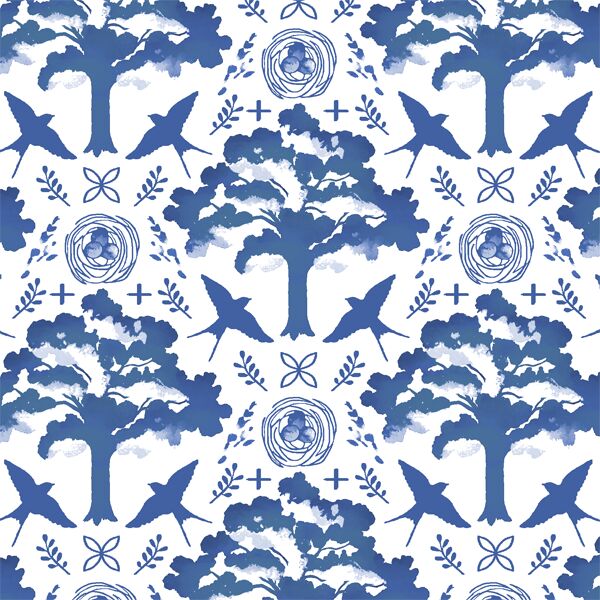 Meadowlark Damask in Blue Jay