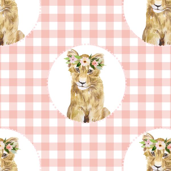 Girl Cub Wreath on Gingham Check in Pink Peach