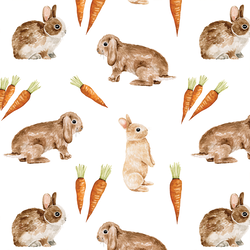Bunnies and Carrots in White