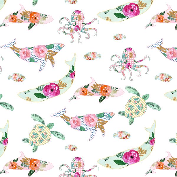 Floral Sea Life in Ocean Garden
