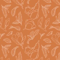 Magnolia Line Art in Pink Glow on Caramel
