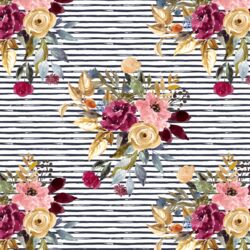 Rose Bouquet on Little Watercolor Stripes in Eclipse
