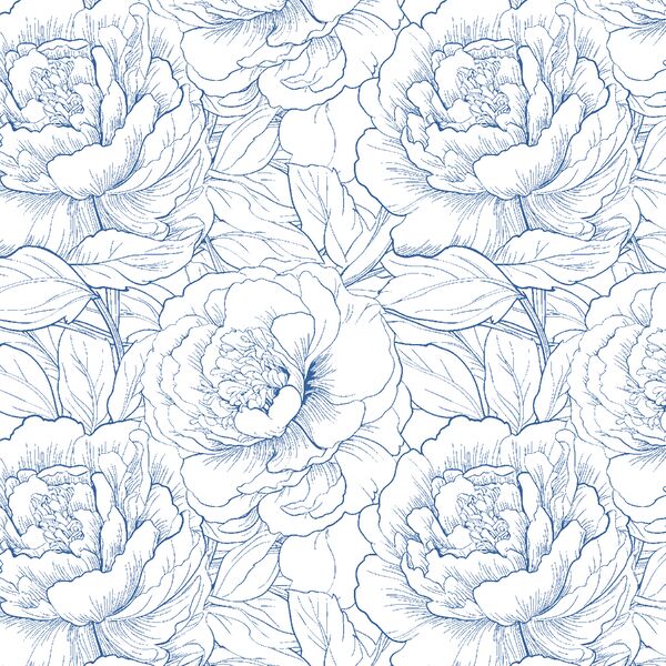 Peony Sketch in Twilight Blue