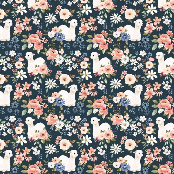 Little Blooming Llamas in Midnight Navy