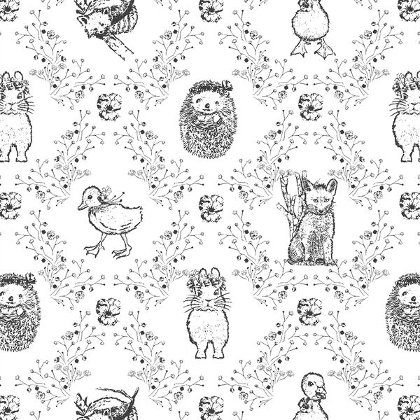 Bunny and Friends in Onyx on White