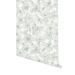 Floral Sketch in Pewter Blue on Cream