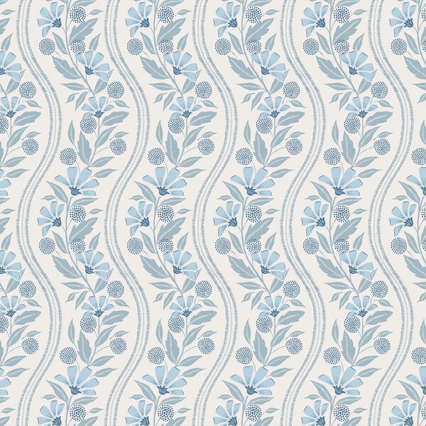 Floral Stripe in Delft Blue