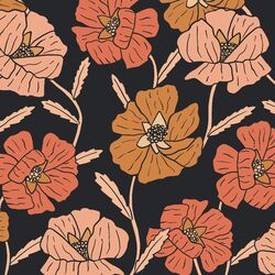 Large Poppy Floral in Dark Charcoal Gray