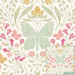 Blooms and Butterflies in Cream