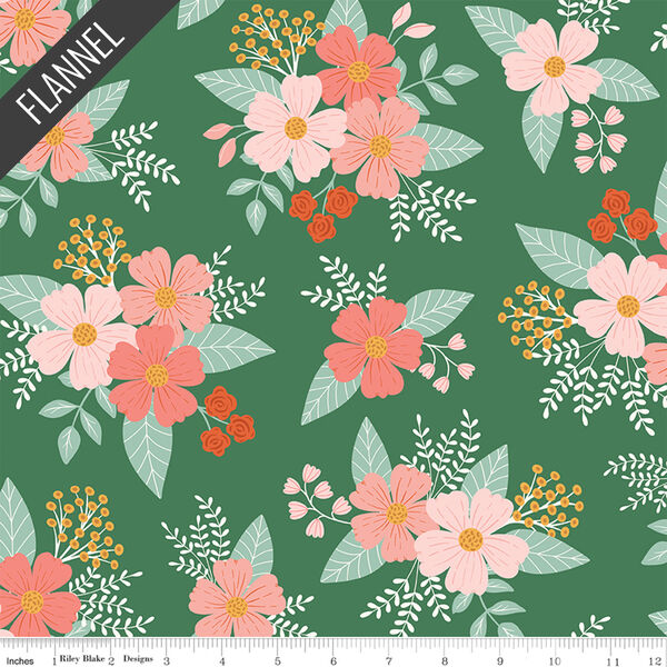 Meadow Moments Floral Flannel in Green