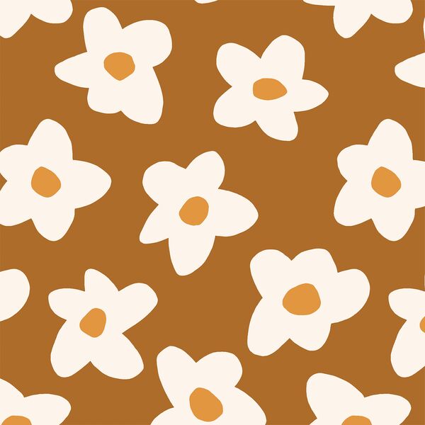 Graphic Retro Flowers in Copper Brown