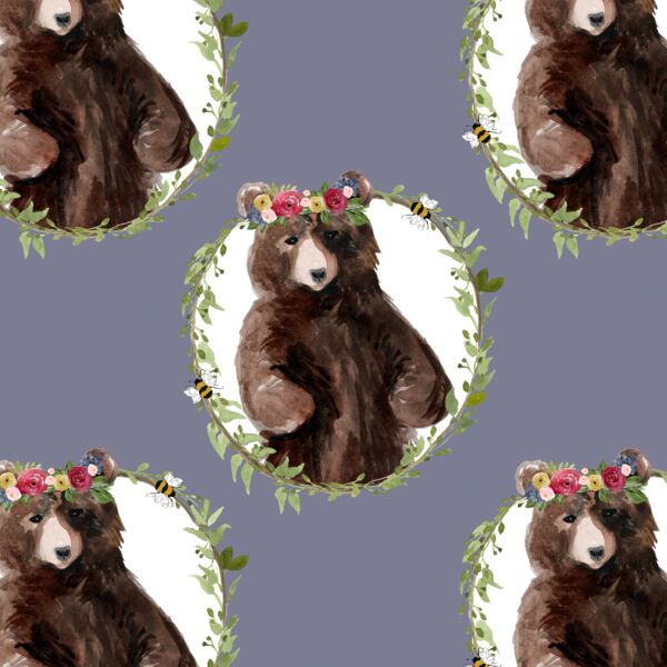 Floral Honey Bear Wreath in Lilac Bush