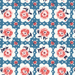 Roses on Doilies in Blue