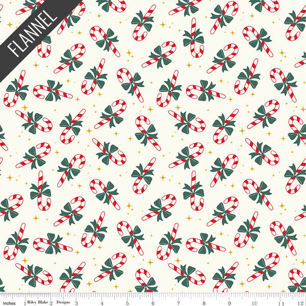 Candy Cane Flannel in White