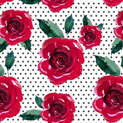 Blooming Roses on Polka Dots in Onyx