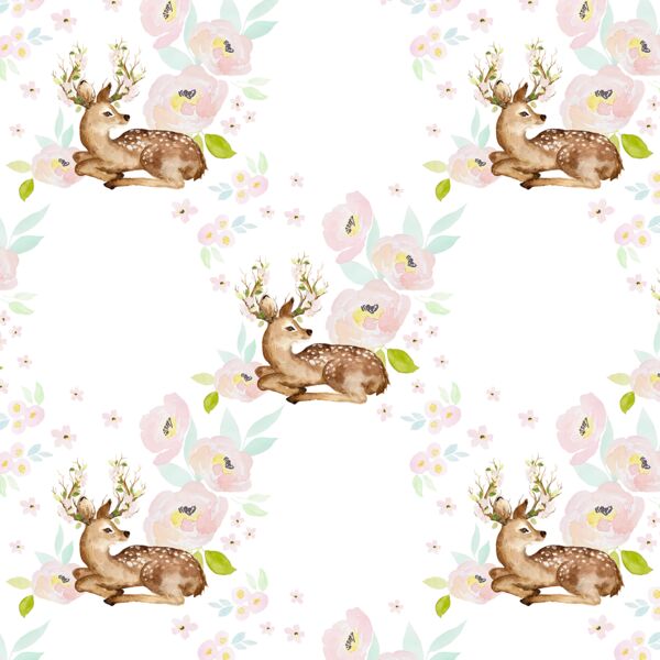 Blush Floral Deer in Garden