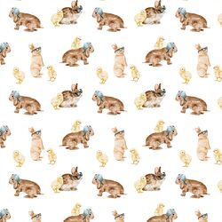 Little Cool Bunnies and Chicks in White