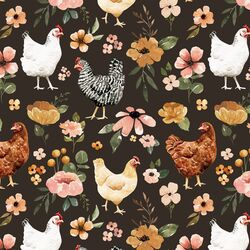 Floral Chickens in Umber